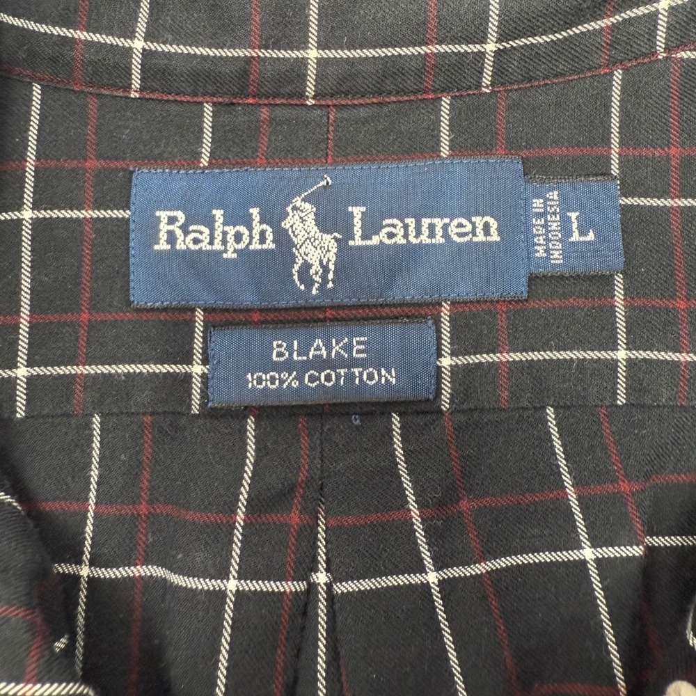 Ralph Lauren Blake Shirt Mens Large Navy Blue Red Windowpane Plaid Cotton Button - Picture 2 of 6
